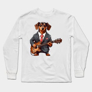Dachshund Playing Guitar Long Sleeve T-Shirt